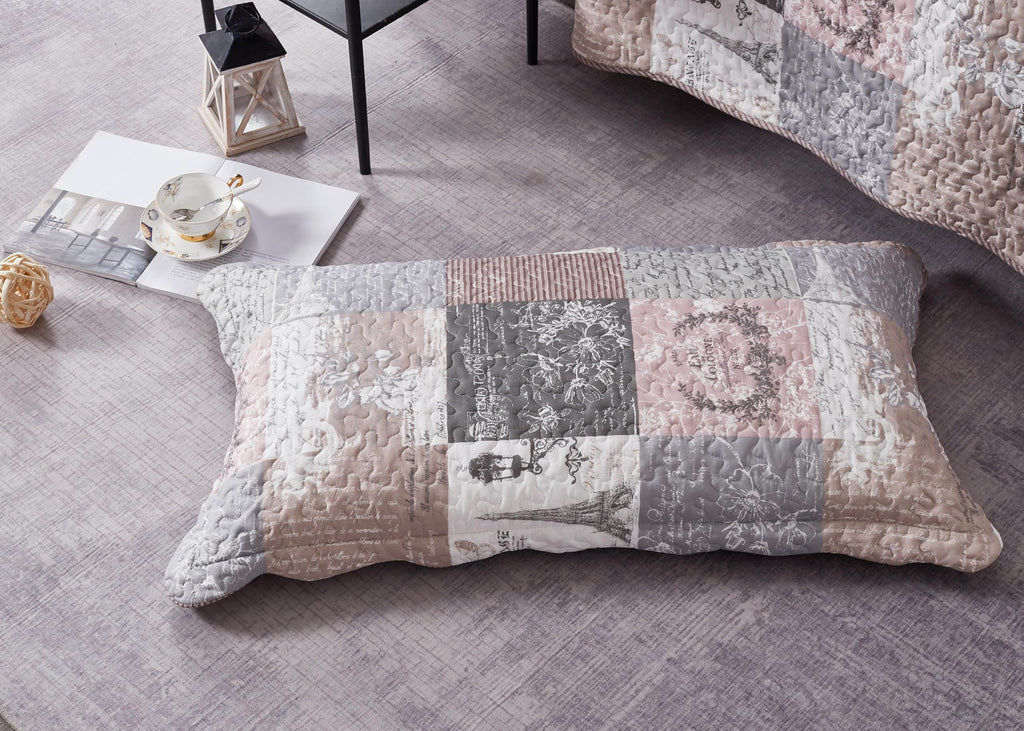 Latte Grey Paris & Toile Floral Patchwork Quilt Set