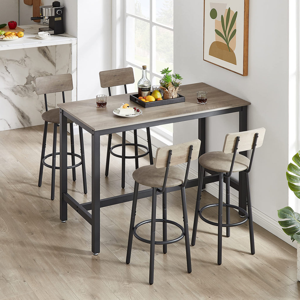 Bar Table and Chairs Set for 4, 5 Pieces Counter Height Bistro Pub with 4 Stools PU Upholstered High Top Dining