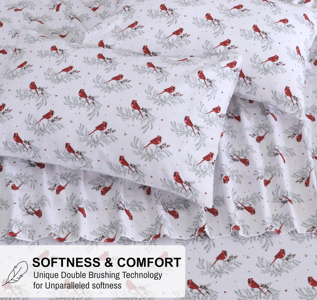 100% Cotton Flannel Sheets Queen Size, 4 PCs, Cardinal