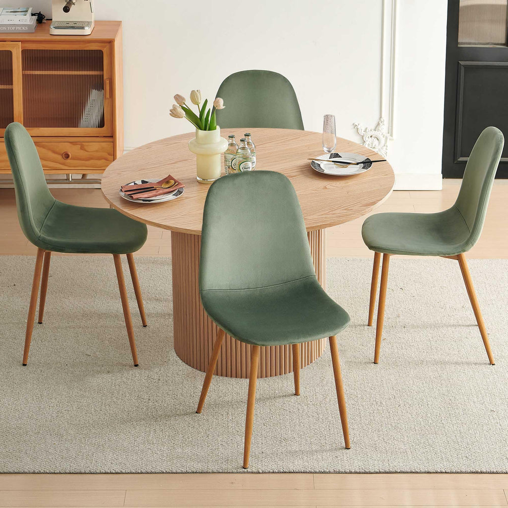 Dining Table Set for 4, Mid Century Modern 47 Inch Wooden Round Dining Table Set, Space Saving (Table + 4 Green