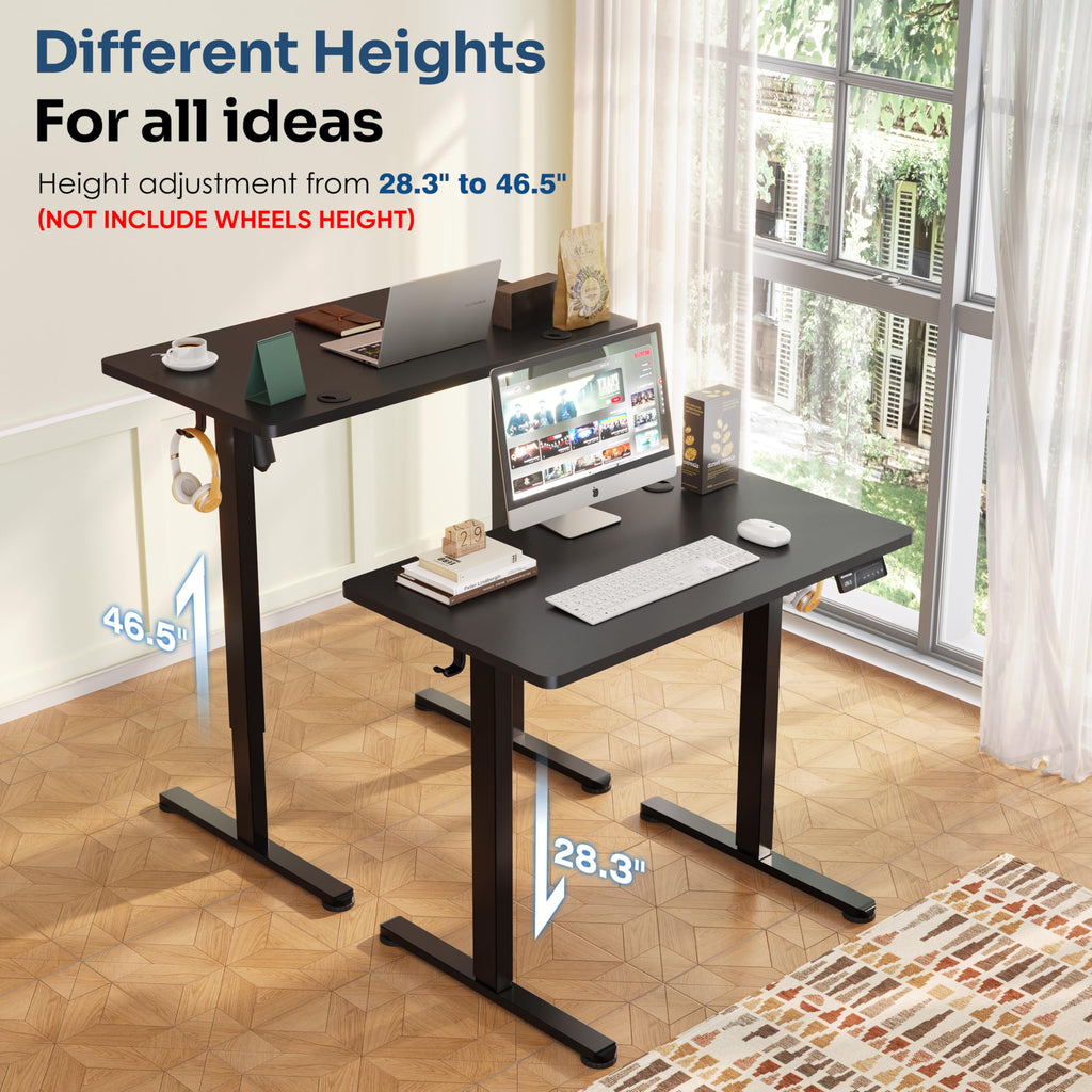 35"x20" Small Electric Standing Desk, Whole Piece Desktop, Black