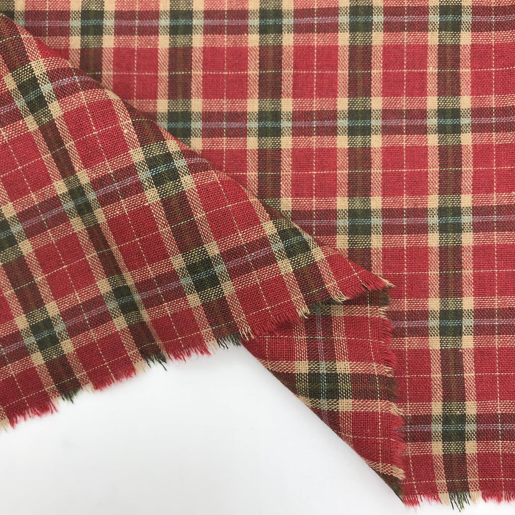 Cranberry Red & Pine Green Plaid Christmas Homespun Fabric 57" W x 1 Yd Cut