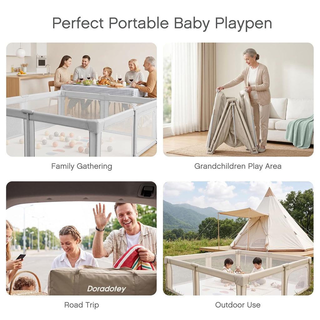 Baby Playpen, Pre-Assembled Foldable Playpen with Adult Door, 71" x 71" Large Play Yard for Babies & Toddlers