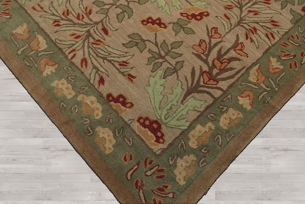 9x12 Hand-Tufted Oriental Area Rug 100% Wool Botanical Floral Transitional Beige, Sage Color