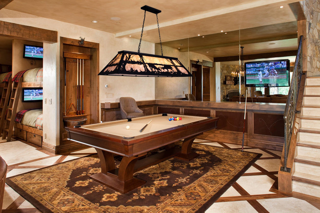 Tiffany Pool Table Light 59 inch, 5 Lights Rustic Deer Chandelier Island, Cabin, Billiards Table Lamp, Farmhouse
