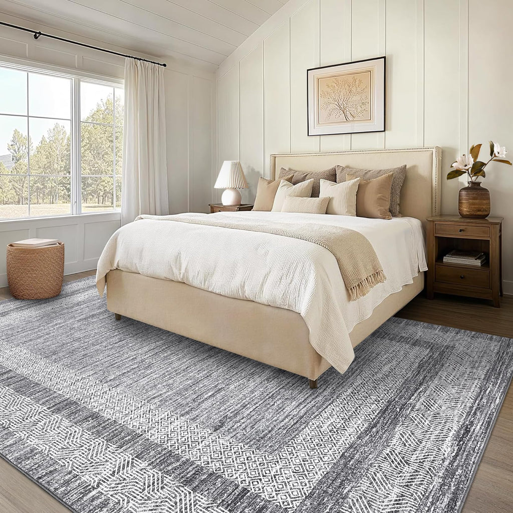 Area Rug 5x7 Distressed Bordered Washable Non Slip Floor Carpet