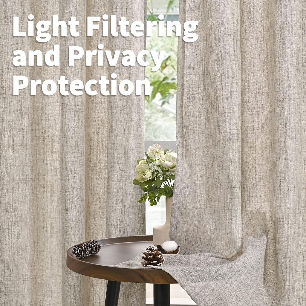 Short Linen Kitchen Curtains 40 Inch Length for Window Over Sink, Semi Sheer Cafe Drapes Light Filtering with Rod
