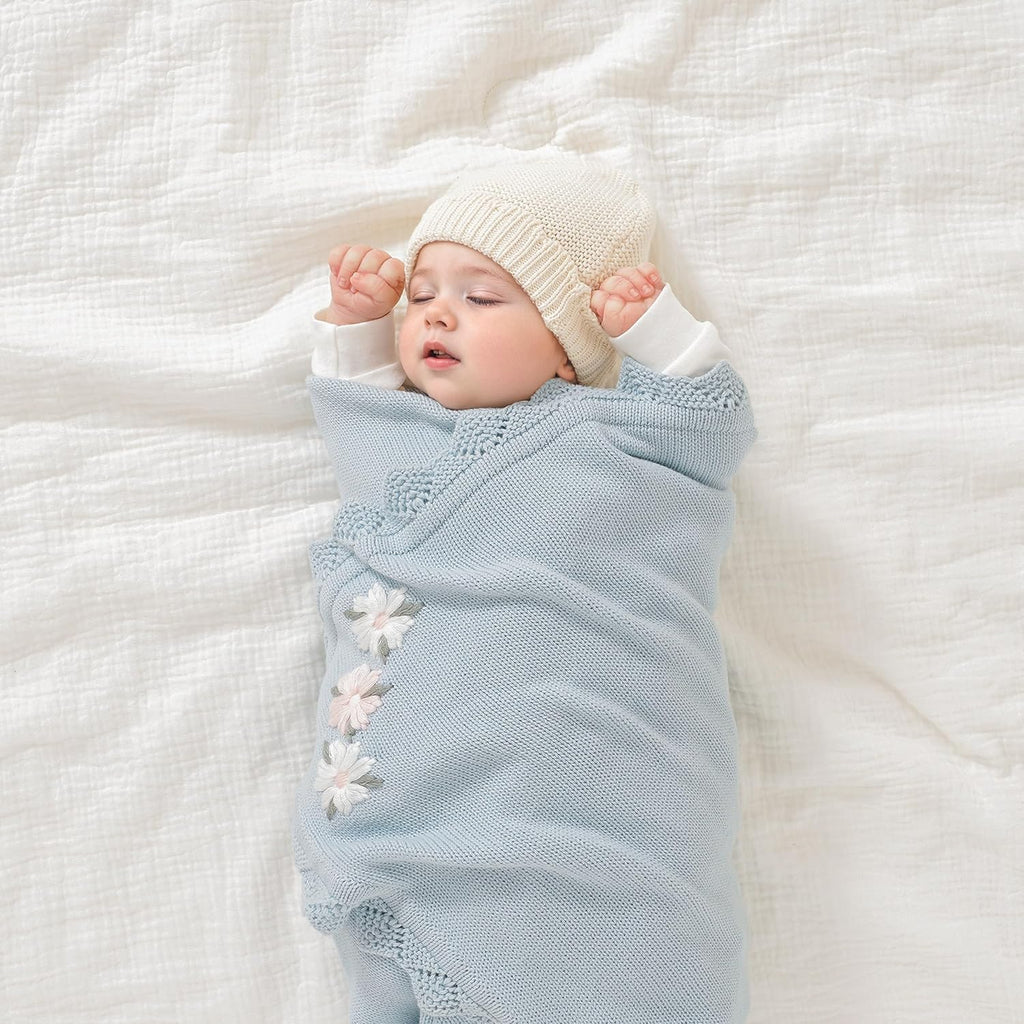 100% Traceable Cotton Baby Blanket for Girls Boys, 40x30 Inch, Blue