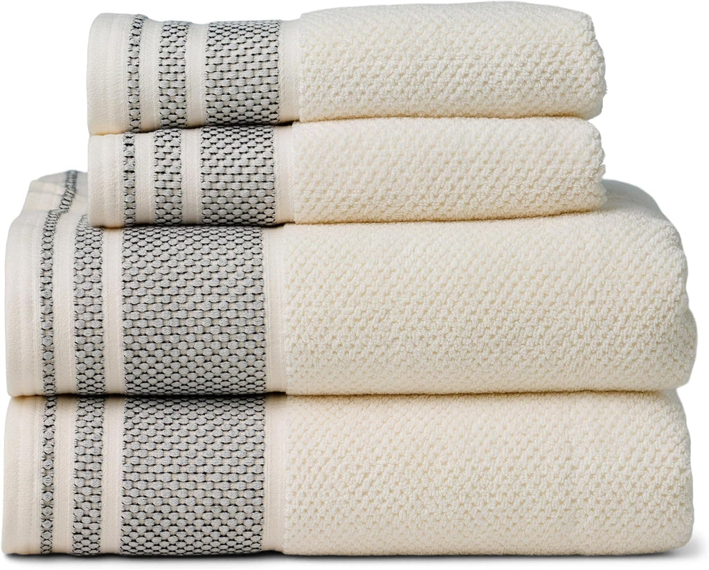Texere 100% Organic Cotton Rice Weave Jacquard 700 GSM Luxury Bath Towel Set - 2 Large Bath Towels, 2 Hand Towels
