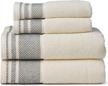 Texere 100% Organic Cotton Rice Weave Jacquard 700 GSM Luxury Bath Towel Set - 2 Large Bath Towels, 2 Hand Towels