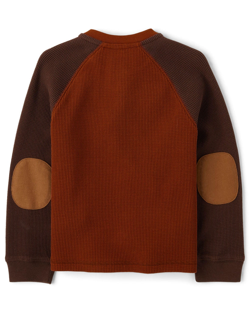 Boys,and Toddler Long Sleeve Thermal Henley Shirt,Smoked Paprika Colorblock