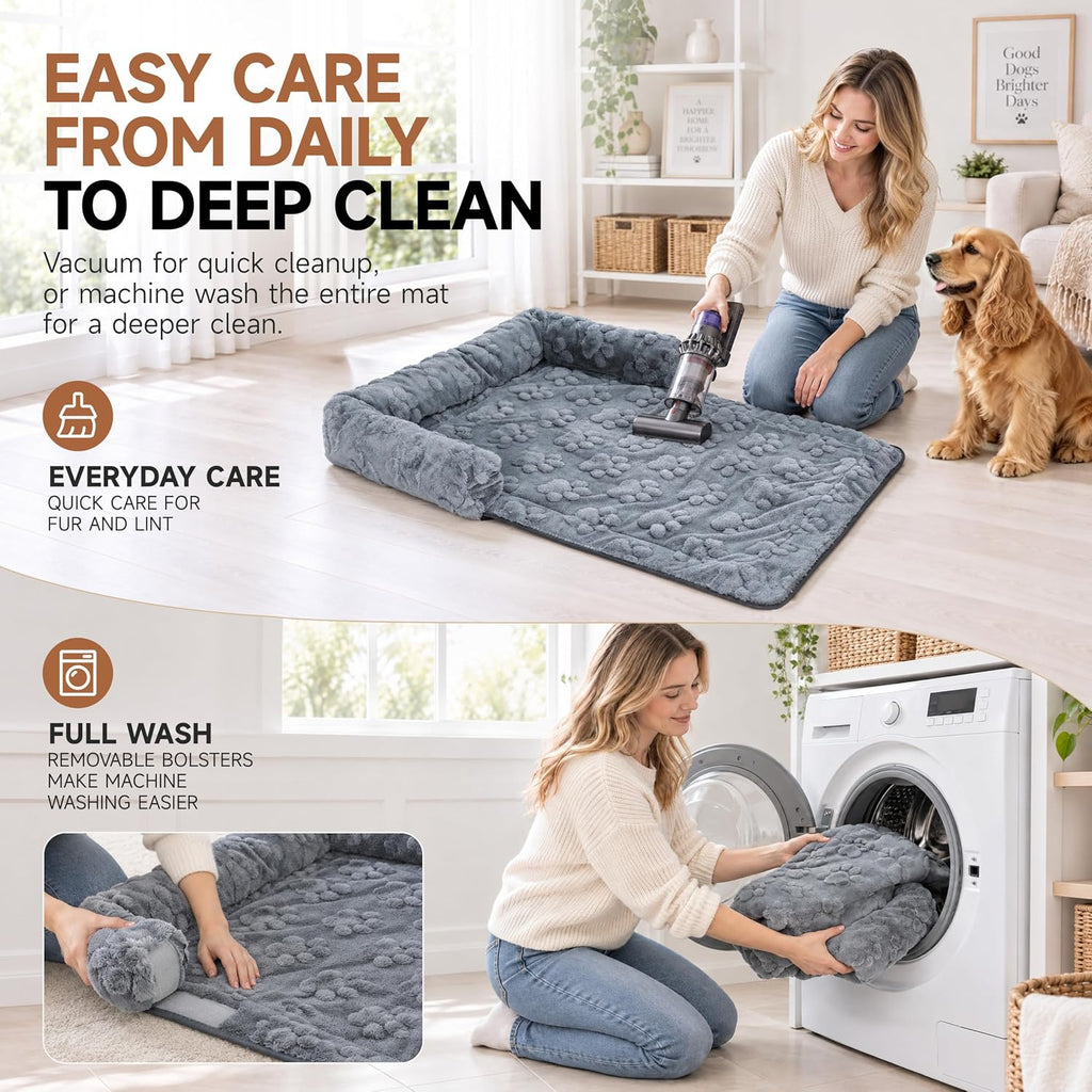 Dog Couch Bed for Small & Medium Dogs, Washable Sofa Mat with Bolsters