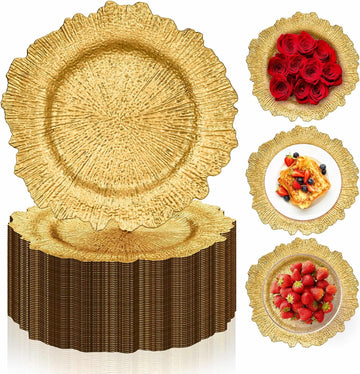 Gold Charger Plates Bulk , 13" Gold Reef Chargers for Dinner - Set of 50
