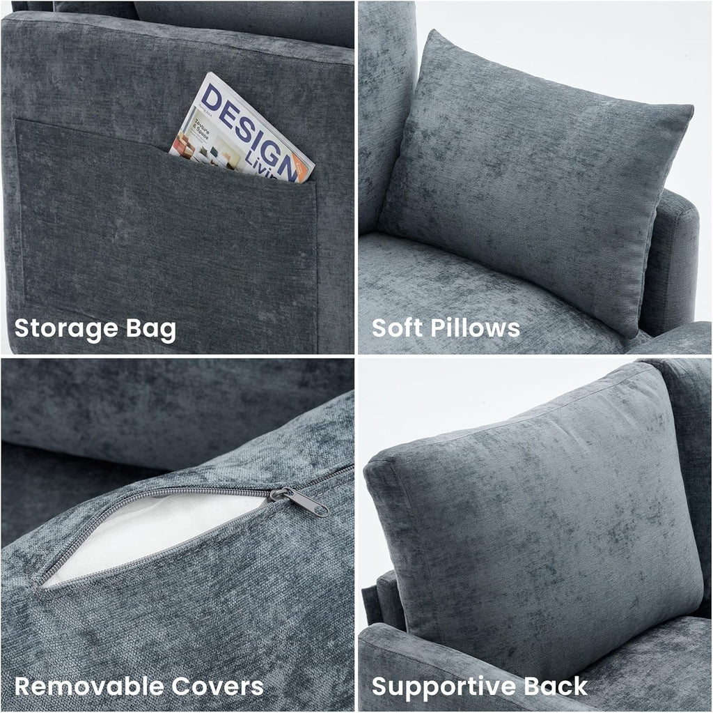 Sectional Couch , Comfy L Shaped Convertible Sofa, 4 Seater Modern Chenille Sofa with Ottoman, Grey