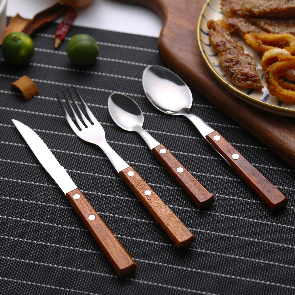 18/8 Stainless Steel Wooden Handle Flatware Cultery Silverware Set (8pcs)
