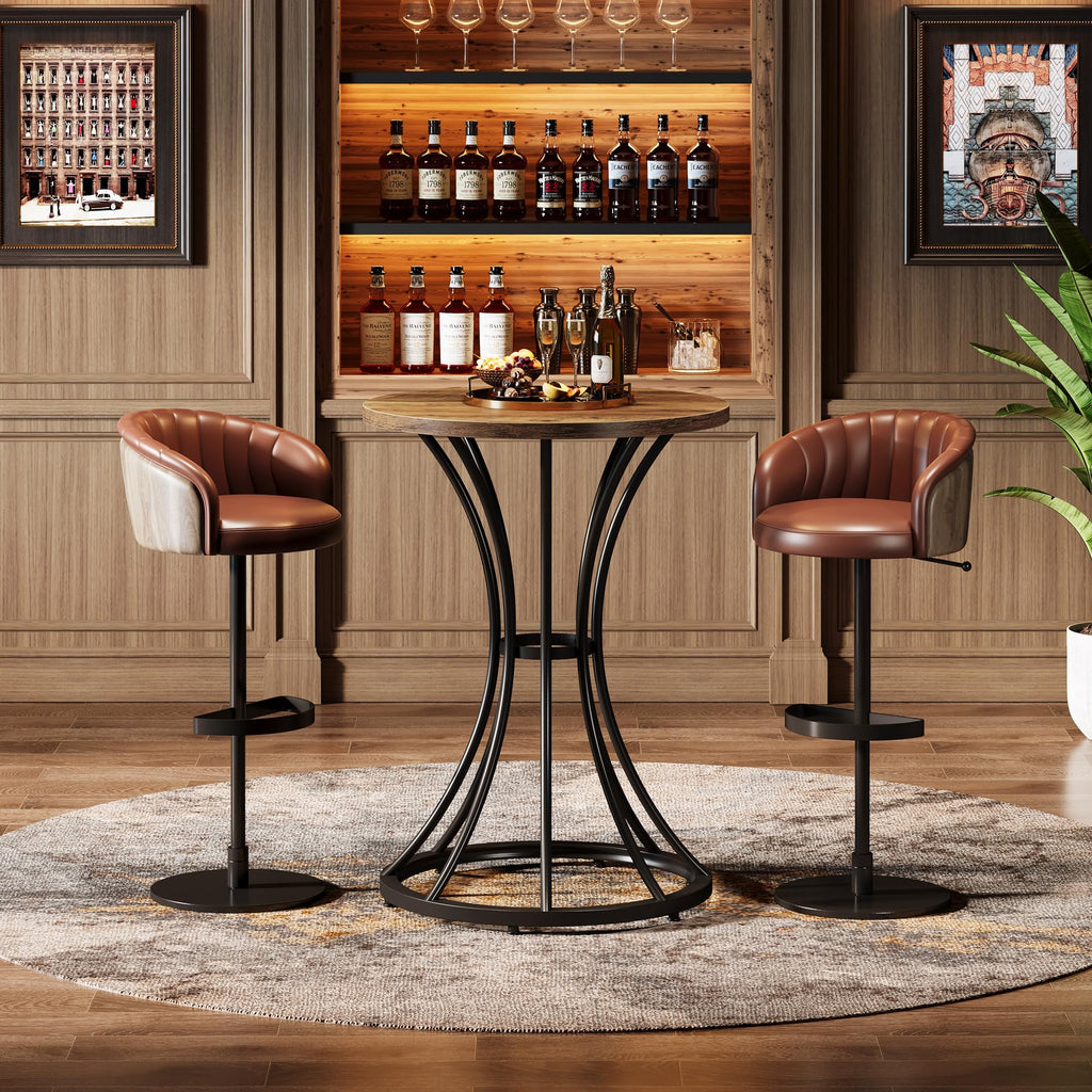Round Bar Table for 2, 37.4" H Cocktail Table with Curved Metal Base, Bar Height Table for Spaces, Living Room
