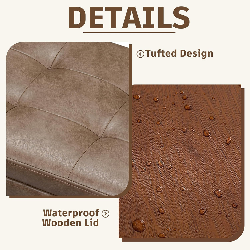 22" Storage Ottoman Coffee Table with Flip Top Tray, Tufted Faux Leather Footrest Stool with Nailhead Trim, Large