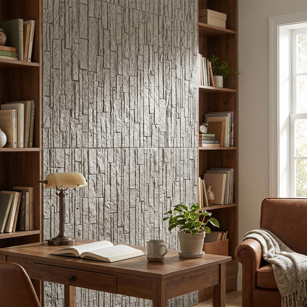 3D Stacked Ledger Stone PU Wall Panels, 23.6"x47.2" Speckled Grey