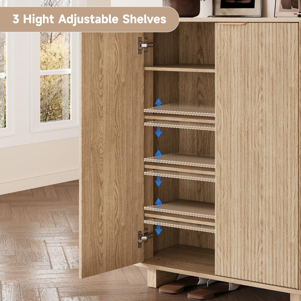 Fluted Entryway Shoe Storage Cabinet with Doors, 5 Tier 39'' Tall Freestanding Modern Shoe Rack Organizer Cabinet