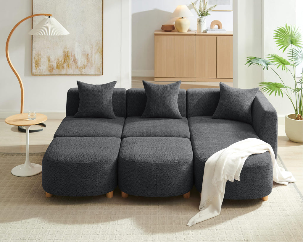 109.84" Modular Sectional Sofa with Pillows, 5-Seater, Dark Gray