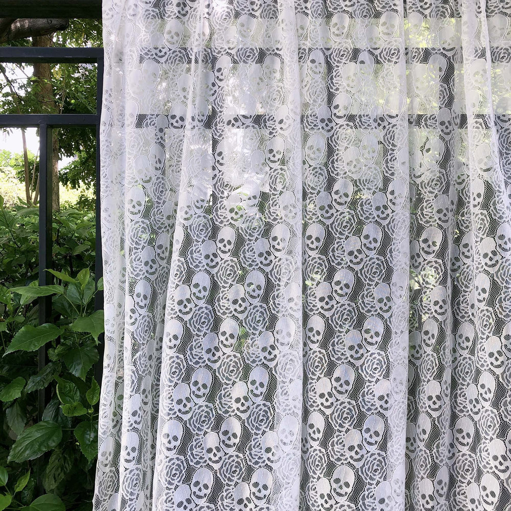 60 x 144 Inches Skull Rose Pattern Lace, White Wedding Lace Fabric, Non-Elastic Garment Sewing Fabric, 60 inches