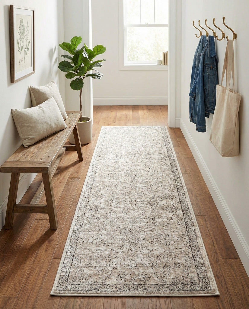 Oregon Collection Rug - 8 Ft Runner Ivory Low-Pile Rug Perfect s, Entryways