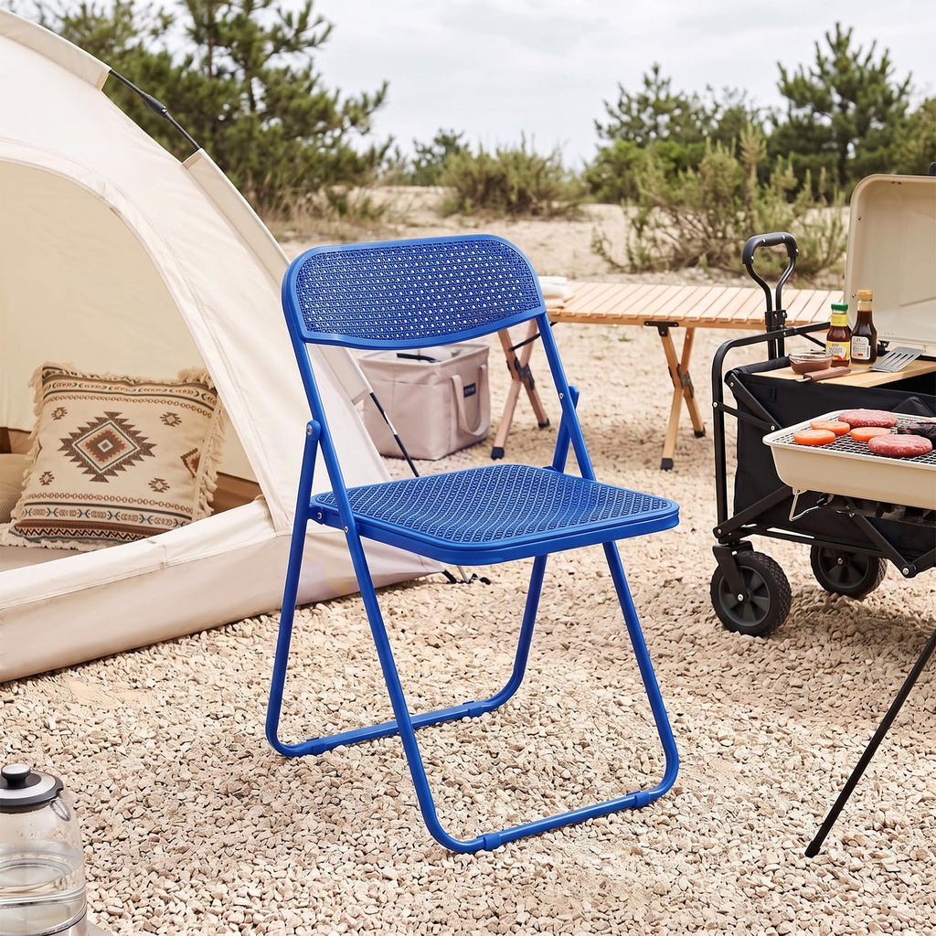 Plastic Folding Chairs 6 Pack, Metal Frame for Indoor/Outdoor, Blue