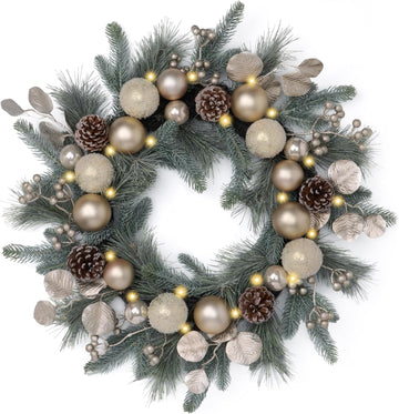 24" Pre-Lit Christmas Wreath for Front Door with Lights