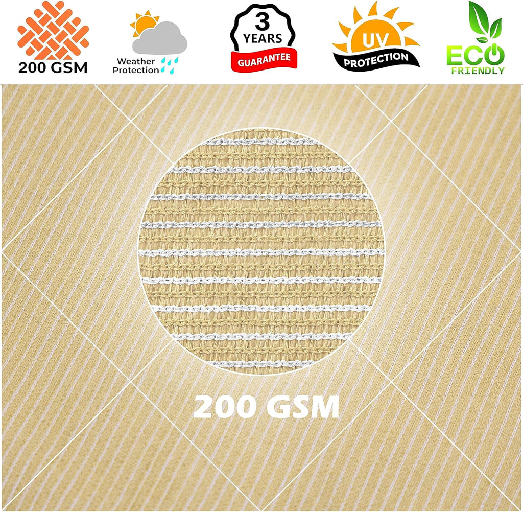 14' x 20' Beige Rectangle Sun Shade Sail Canopy Outdoor Patio Fabric Screen Awning RTAPR1420 - UPF50+ 95% UV