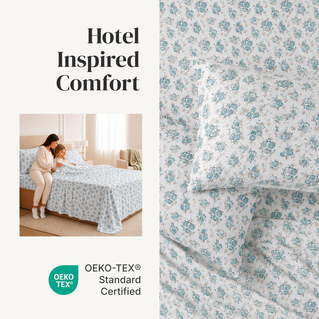 4-Piece Ultra Soft Microfiber Bed Sheets Set, Wrinkle Free Sheets with Deep Pockets Fitted Sheet, Flat Sheet &