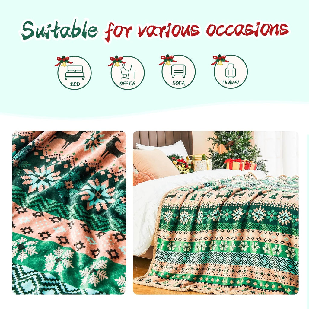 Christmas Throw Blanket, Christmas Decorations Blankets and Throws, Fuzzy Cozy Soft Warm Fleece Sherpa Winter Holiday