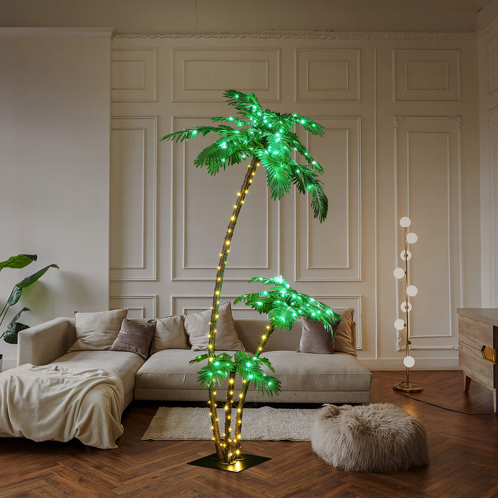 Lighted Palm Tree 7FT 3FT 2FT Artificial Palm Tree Decor for Outdoor 218 LED Light up Fake Tree for Indoor Outside
