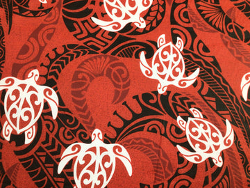 Red Tribal with Honu (Turtles) Tribal Hawaiian Print Fabric by The Yard