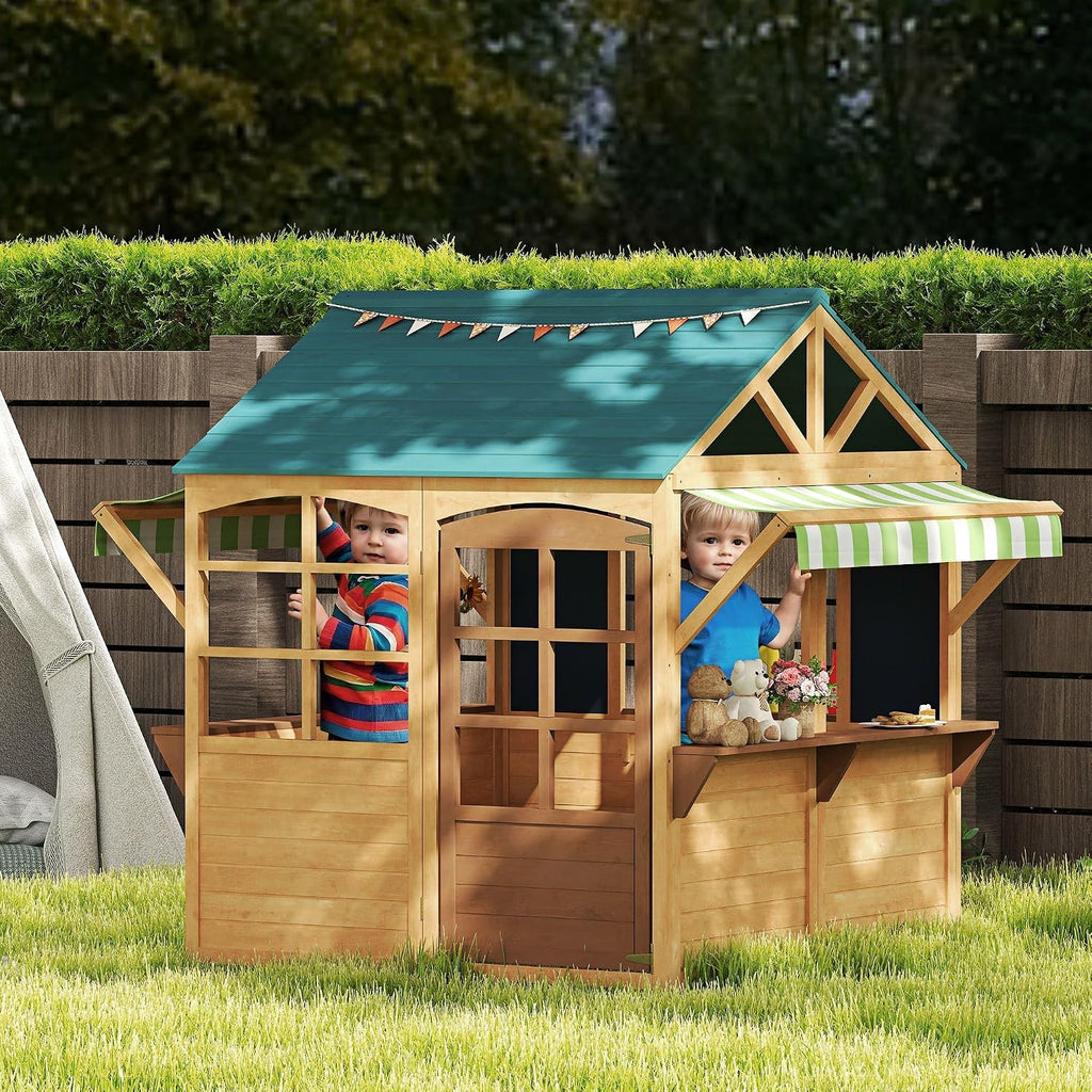 Premium Collapsible Timber Playhouse Featuring PanoFor ramic View Windows, Working Entry Door, Snack Nook Area