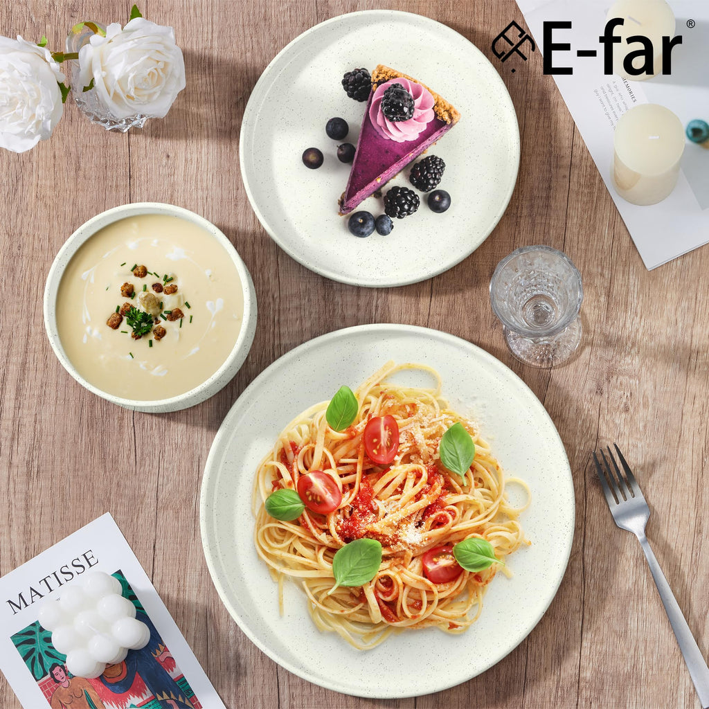 Dinnerware Sets for 6, 18-Piece Stoneware Plates and Bowls Set, White