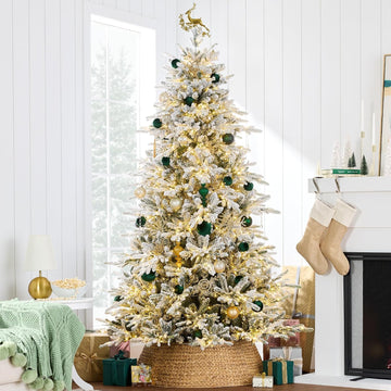 Full Flocked Aspen Christmas Tree, Pre-lit Noble Fir w/ 1,500 Super Bright Twinkling Micro LED Lights, 2-in-1