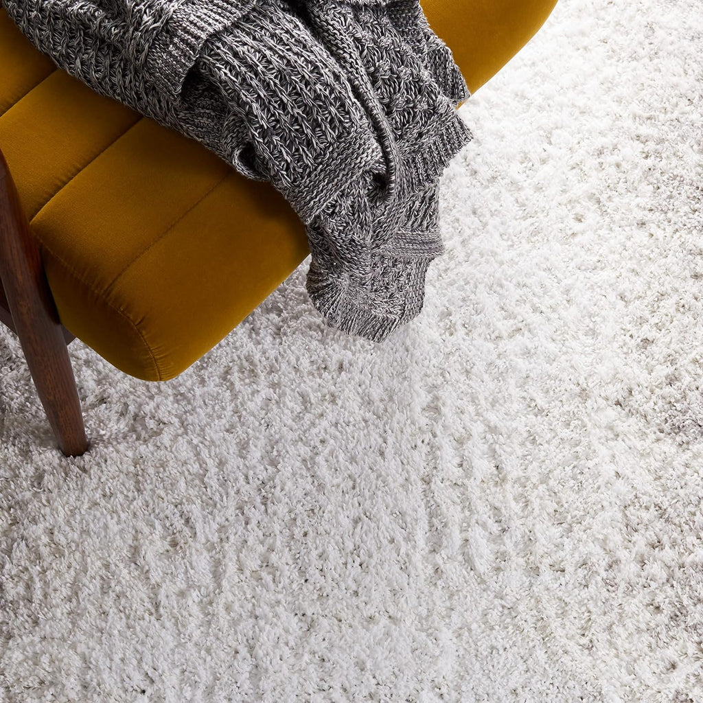 Berber Shag Collection Area Rug - 7' Square, Dark Grey & Grey, Modern Border Design, Non-Shedding & Easy Care