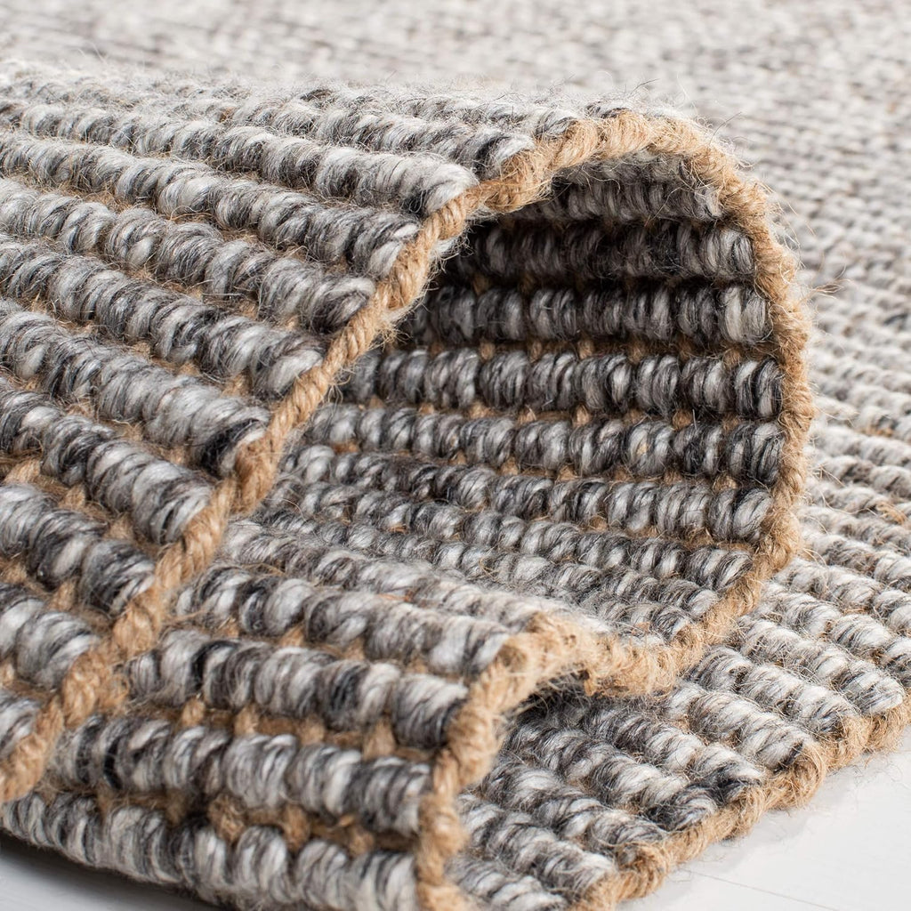 Area Rug - Natural Fiber Collection - Large - Grey & Natural, Handmade Woven Jute, Fringe Detail, Ideal, Dining