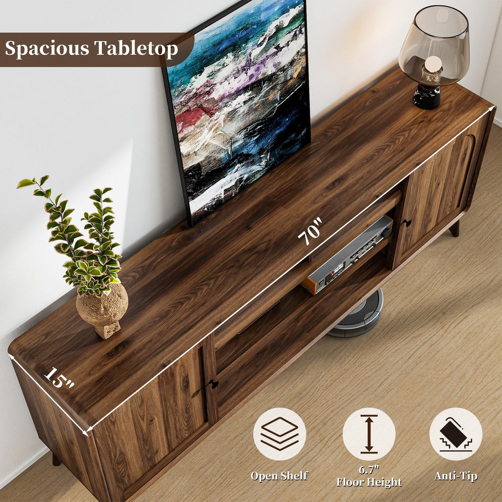 70" Mid Century TV Stand Entrainment Center, Walnut