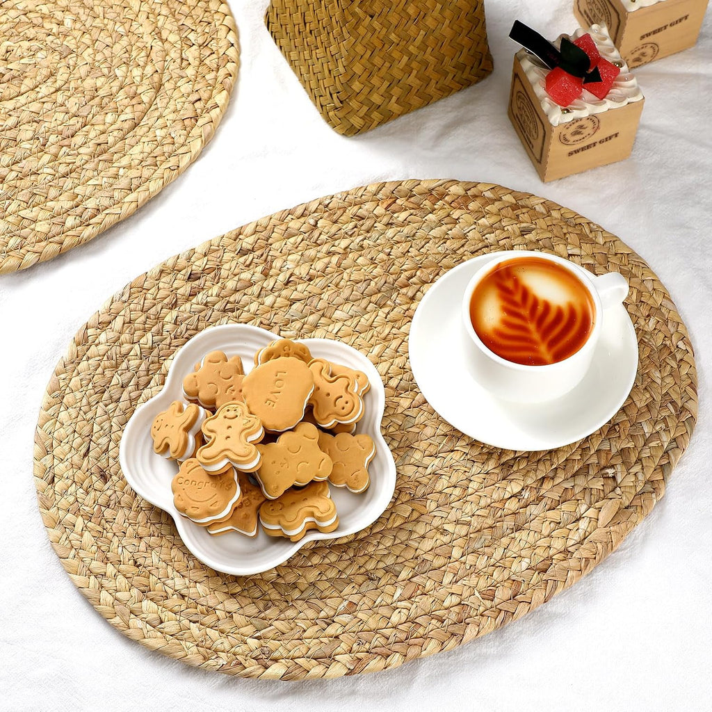 Jute Woven Placemats Natural Braided Placemats, Oval - Set of 6