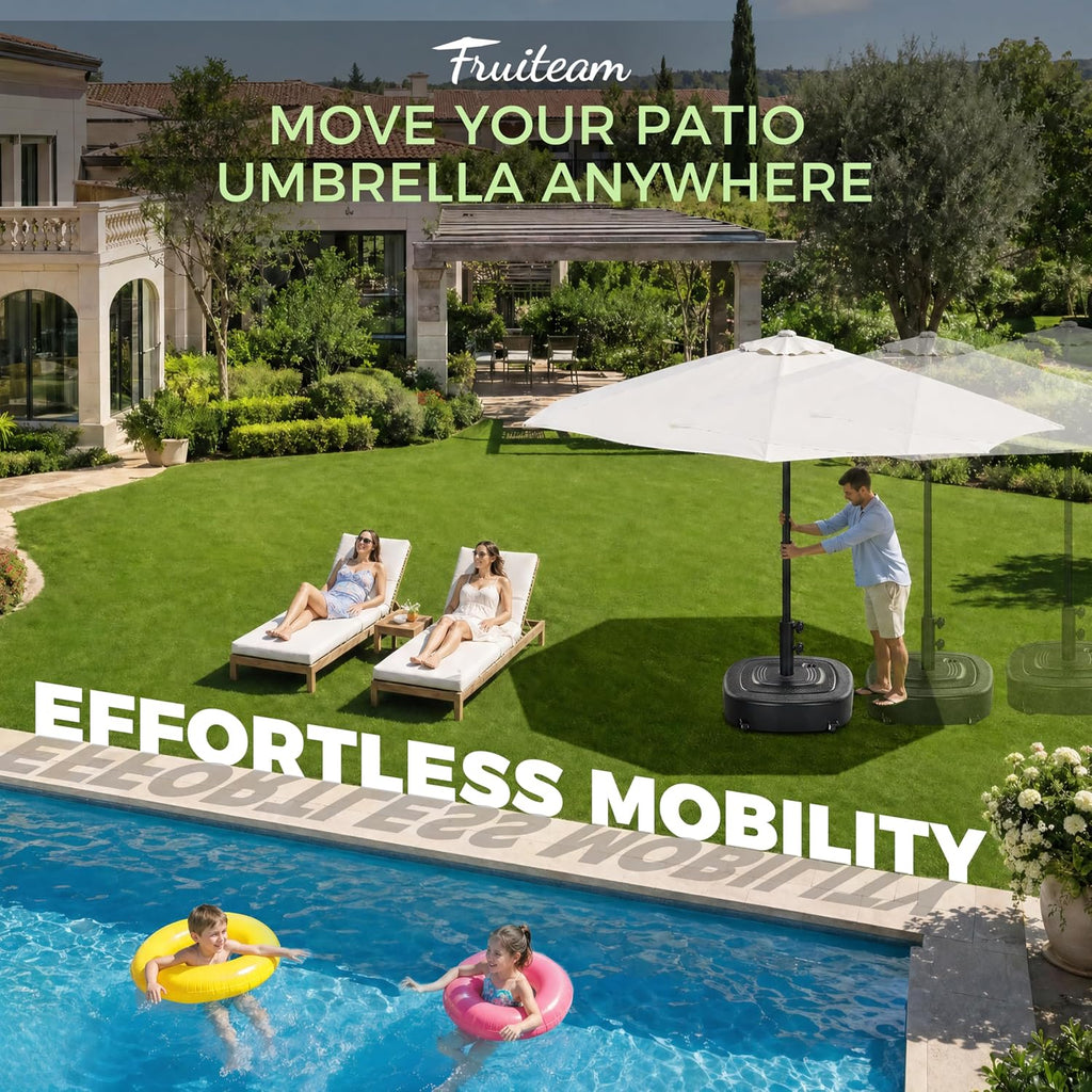 154lb Capacity Fillable Mobile Umbrella Base with 4 Wheels
