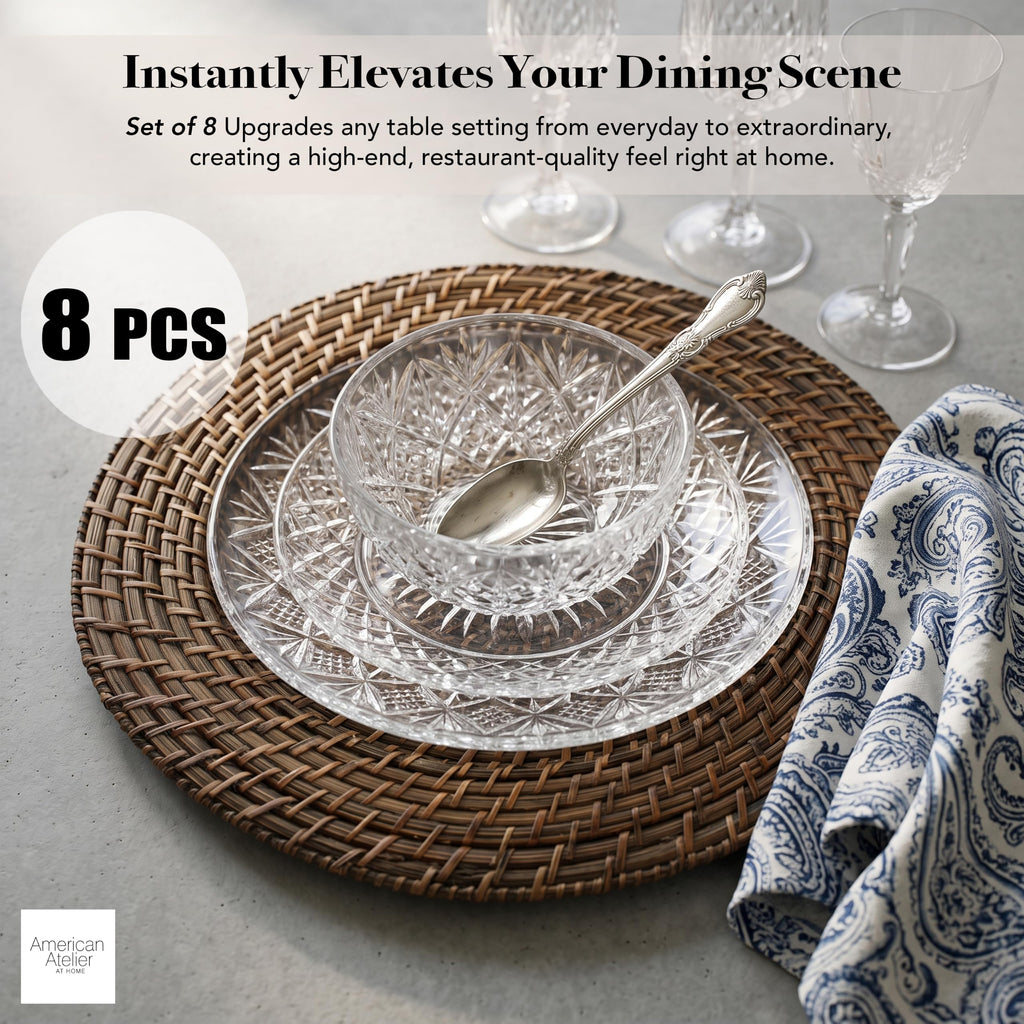 Rattan Charger Plates Hand Woven Round Brown, 13" - 8 Set
