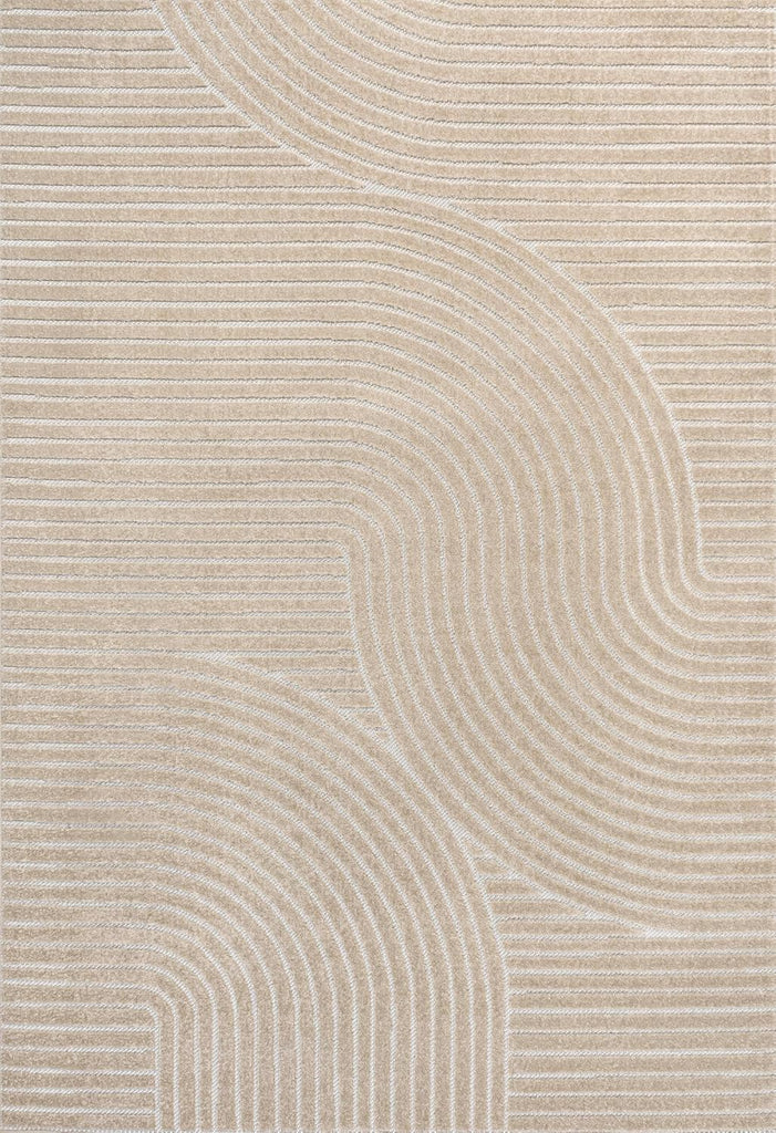 Hallie High-Low Curve Beige/Cream 8x10 Indoor/Outdoor Area Rug, Minimalist, Japandi, Geometric, Pet Friendly