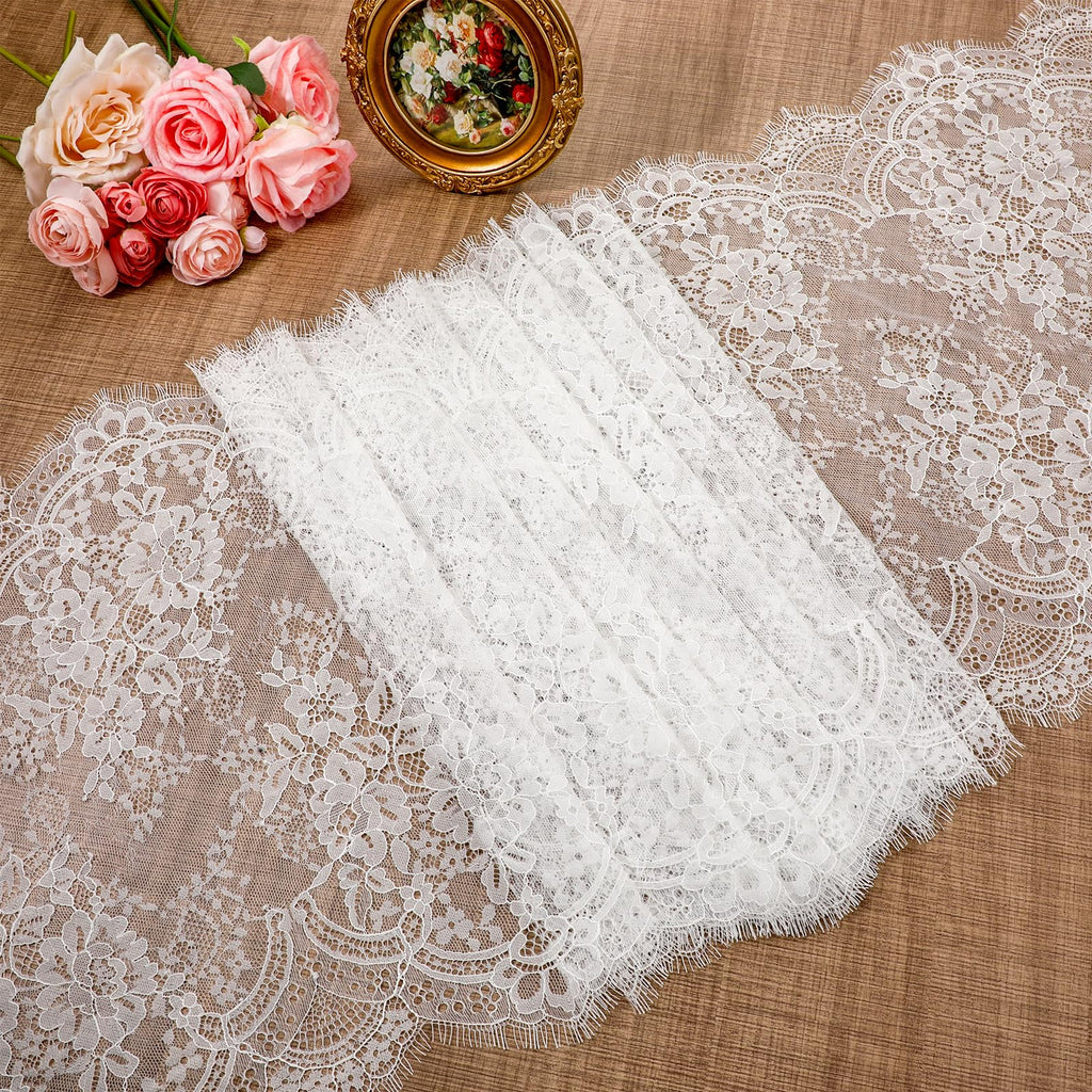Floral Embroidered Laces Fabric, 15.75" Wide 3 Yard White Eyelash Lace Fabric Lace Ribbon, Laces Trim Ribbon for