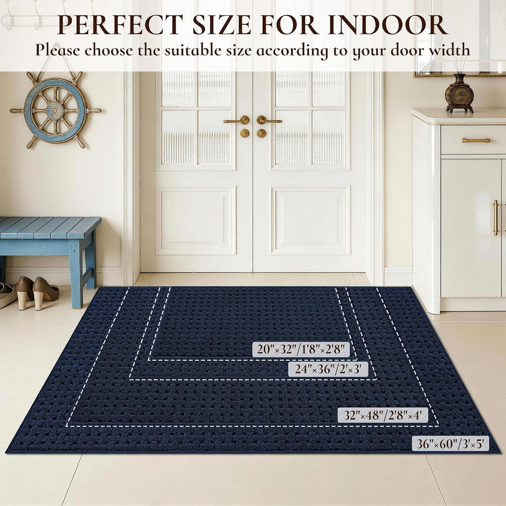 Door Mat Indoor Entrance 24"x36", Non-Slip Entryway Rugs, Blue | Dirt Trapper Doormats Washable, Absorbent Entrance