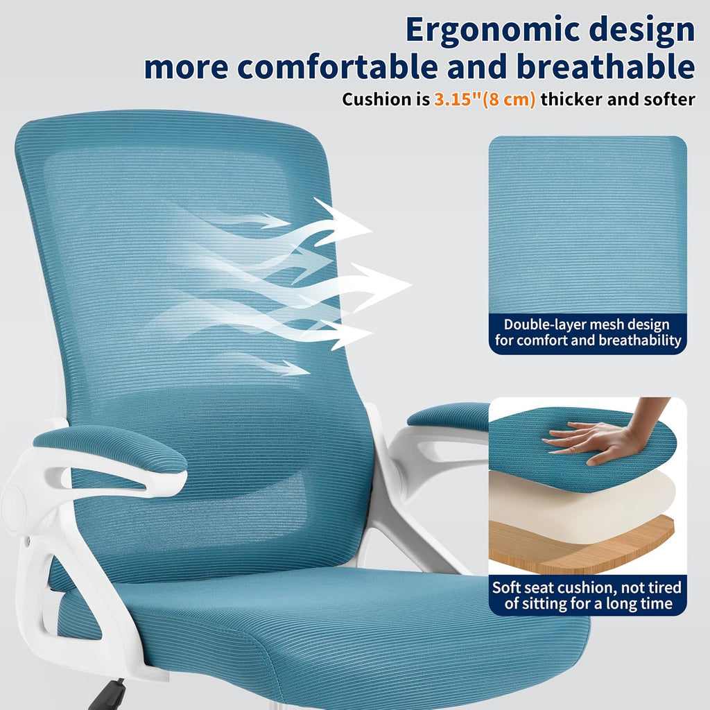 Ergonomic, Desk Chair with Adjustable Lumbar Support, Breathable Mesh Comfy Computer Chairs with Flip-up Armrests