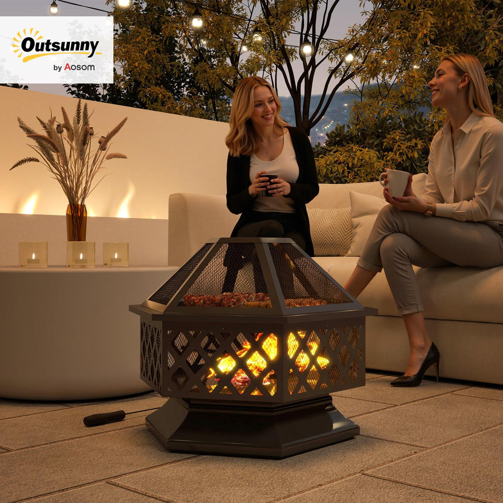 28" Outdoor Fire Pit Grill Portable Wood Burning Firepit