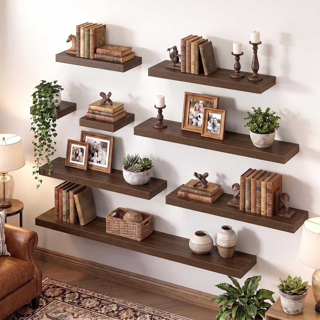 55 Inch Floating Shelves for Wall, 9.3"D Wood Gra, Set of 2