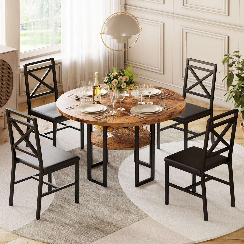Dining Table Set for 4, 47.2 inch Round Kitchen Table and 4 Chairs