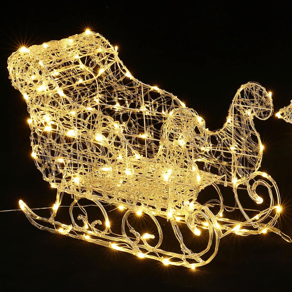 LuxenHome Lighted Reindeer & Sleigh Christmas Decoration